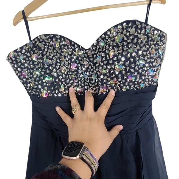 NWT Embellished‎ Strapless Asymmetrical Dress Navy Blue Sz 16 - Picture 7 of 9